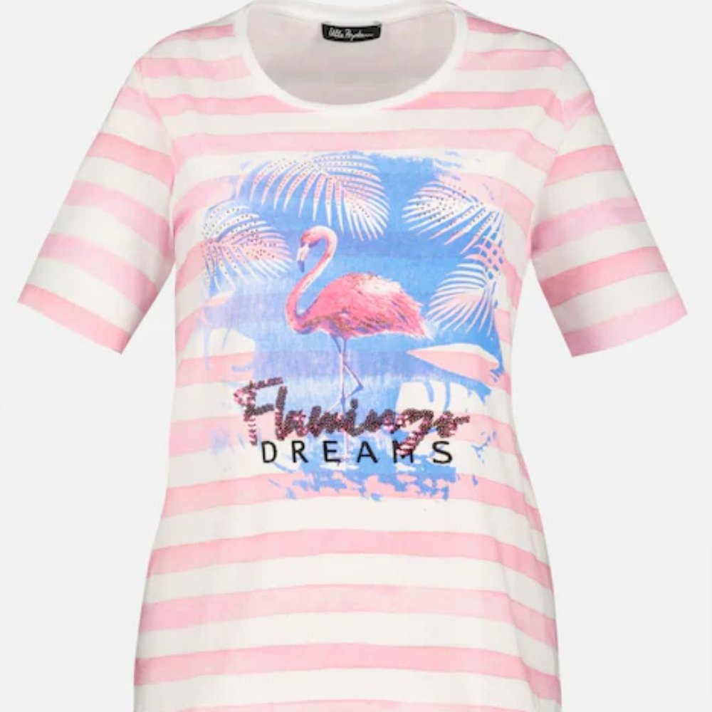 FLAMINGO DREAMS Sequin Accent Stripe Stretch Tee